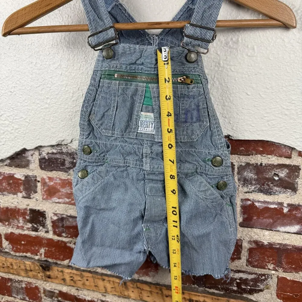 Vintage Liberty Overalls Shorts 12-18M Hickory Stripe Distressed USA 70s 80s